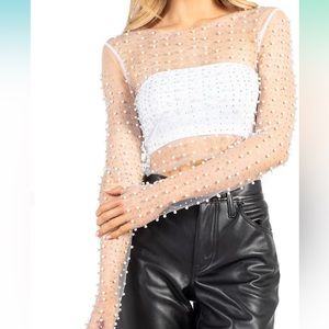 White pearl see through long sleeve